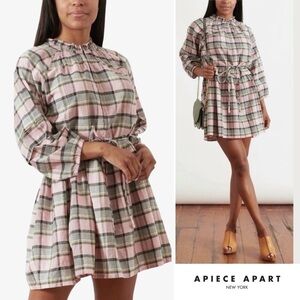 Apiece Apart Laguna Pink Madras Mini Dress XS NWT